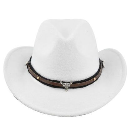 New European and American Cowhead Western Denim Hat Woolen British Jazz Hat Mens and Womens Famous Ethnic Style Big Eaves Hat
