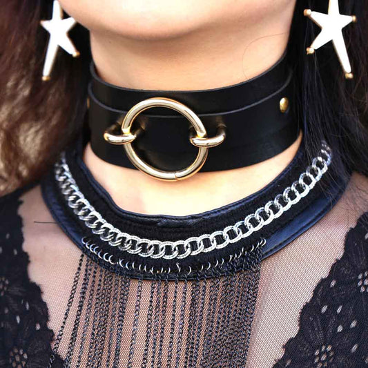 Exaggerated PU Leather Collar Neck Cover Wild O-shaped Necklace Neck Chain