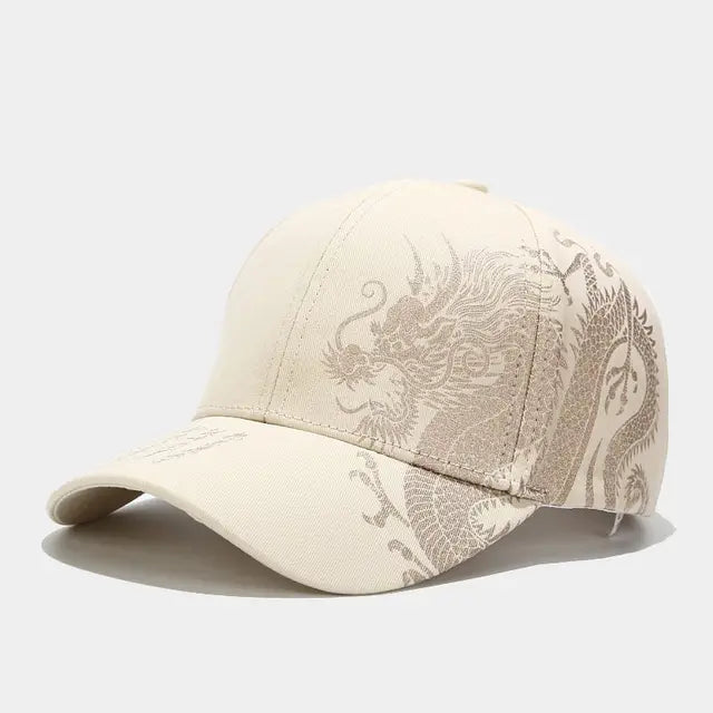 Dragon print duck tongue cap-adjustable baseball cap