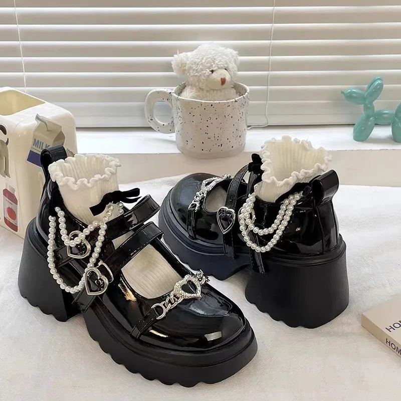 Sweet Heart-Shaped Buckle Platform Mary Janes