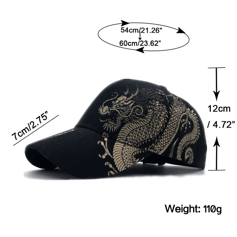 Dragon print duck tongue cap-adjustable baseball cap