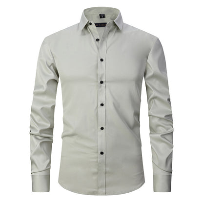 Solid color elastic shirt men's long sleeved cross-border men's fashion shirt men's top slim fit men's clothing