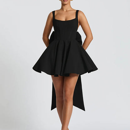 Sweetheart Backless Large Bow Strapless Dress Women's Unique Corset Pattern Splicing Short Skirt
