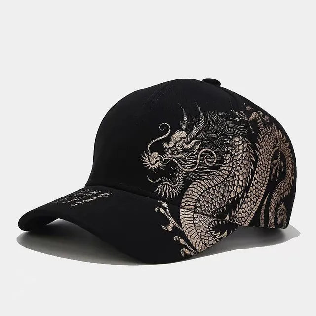 Dragon print duck tongue cap-adjustable baseball cap