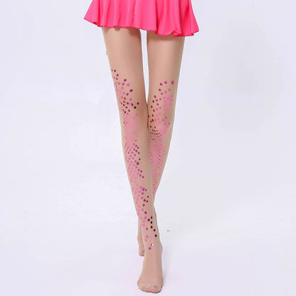 Thin Mermaid Bikini Shiny Pearlescent Nylon No Hook Stockings Hot Silver Print Tattoo Autumn and Winter Socks Women