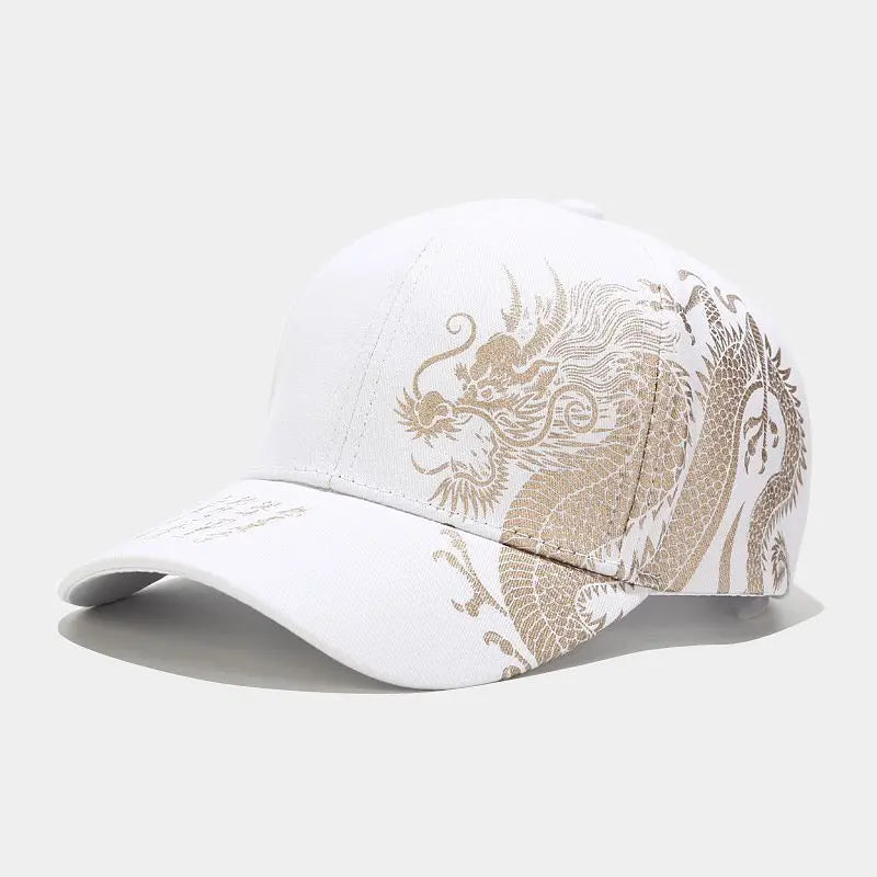 Dragon print duck tongue cap-adjustable baseball cap
