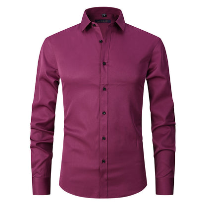 Solid color elastic shirt men's long sleeved cross-border men's fashion shirt men's top slim fit men's clothing
