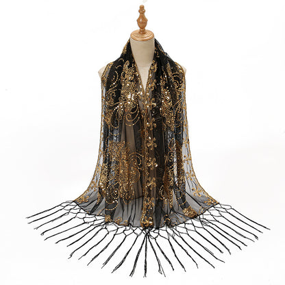 Golden Hour Fringe Sequin Shawl