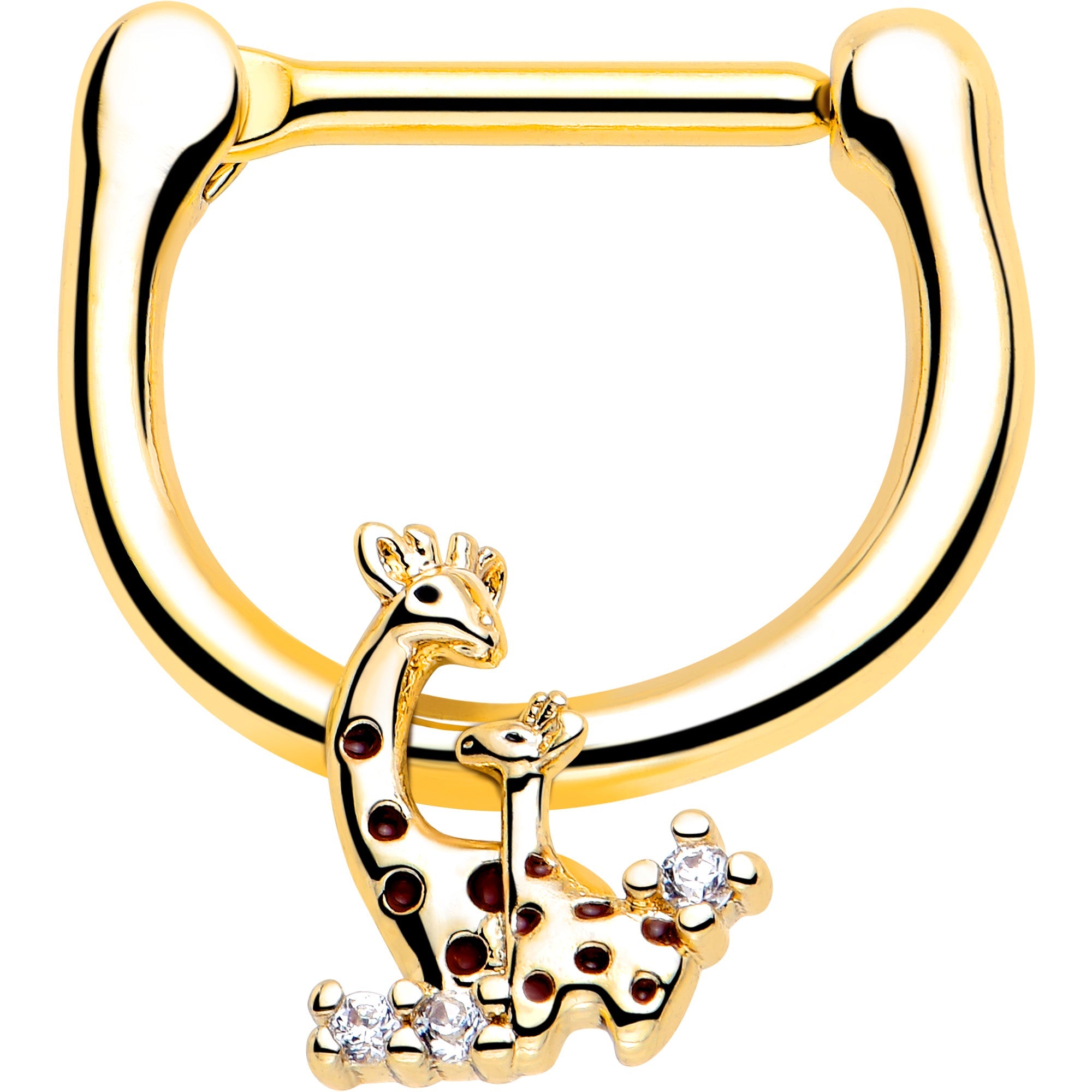 16G 5/16 Clear CZ Gem Gold Tone Mom Baby Giraffe Cartilage Clicker