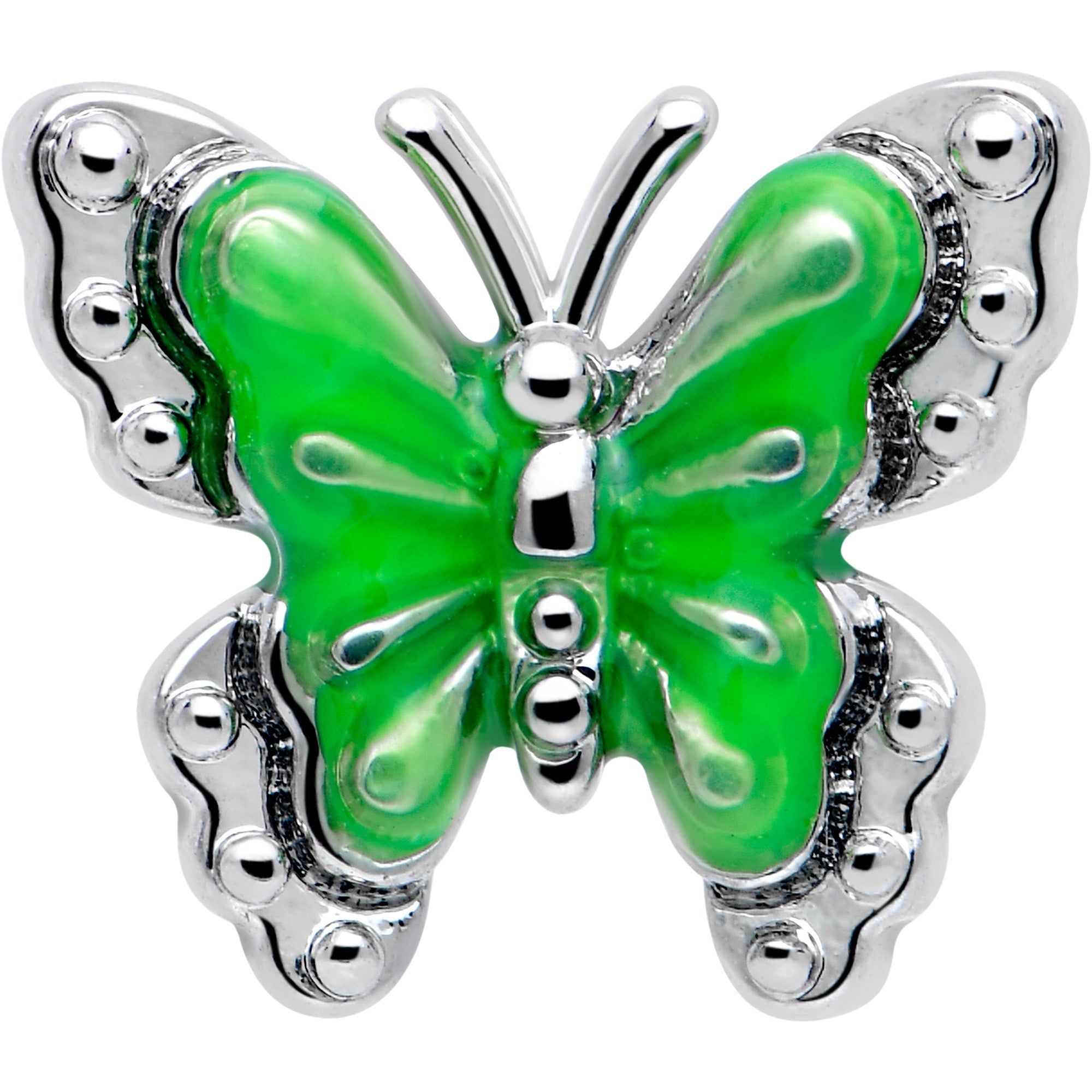 20G 7mm Butterfly Green Splash L Shape Nose Ring
