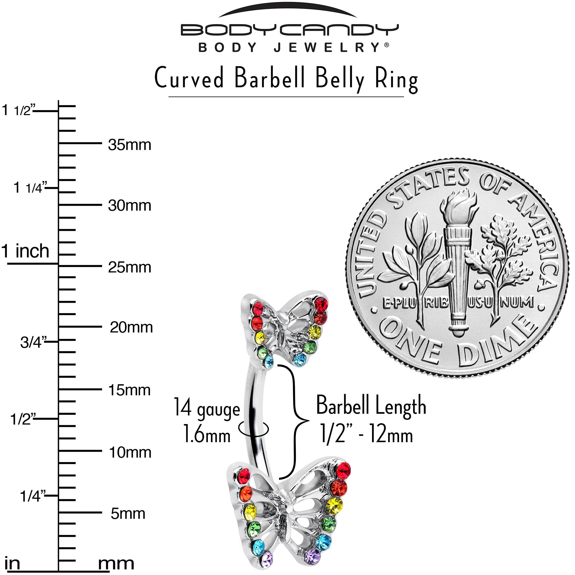 Rainbow Gem Pride Open Butterfly Double Mount Belly Ring