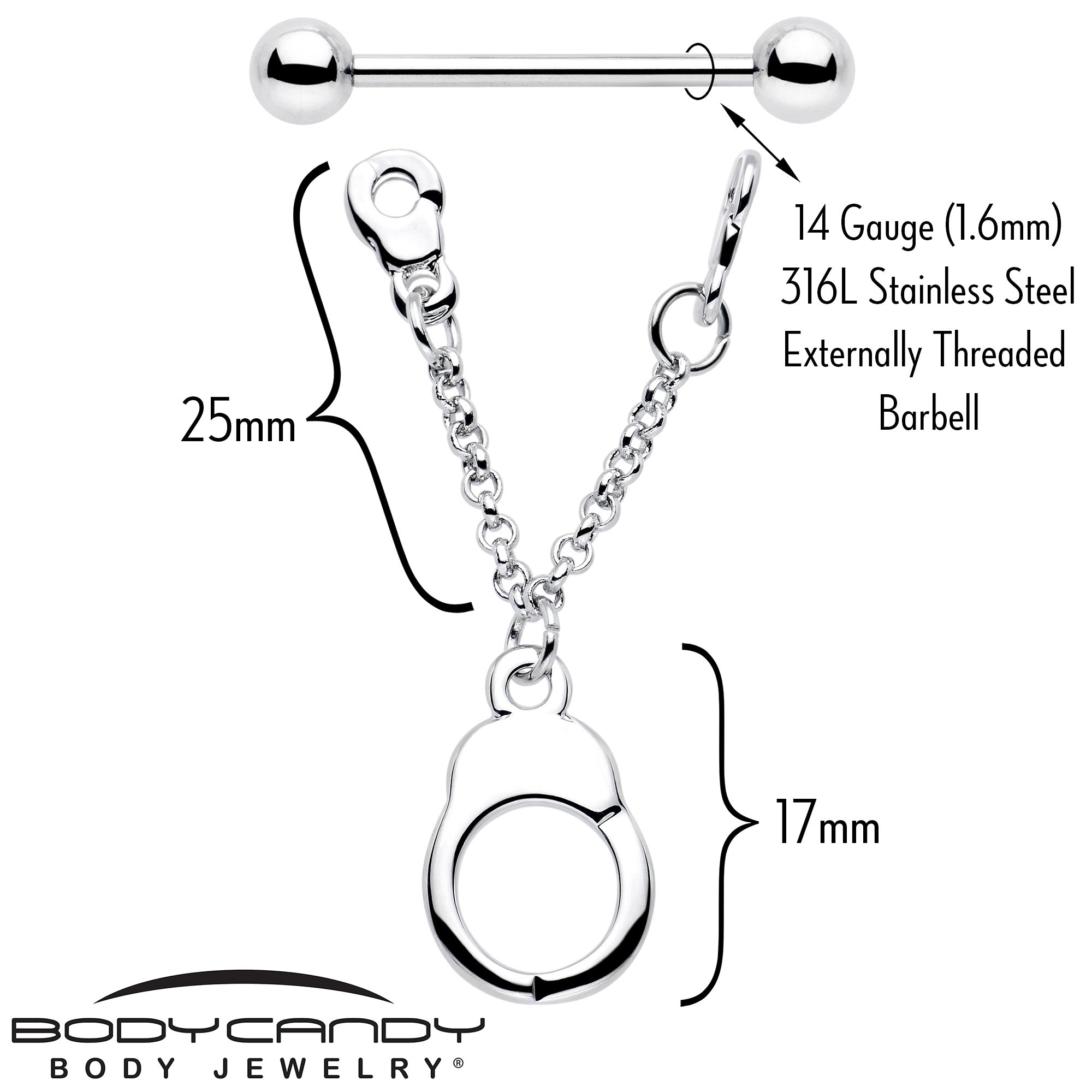 14G 3/4 Handcuff Chain Dangle Nipple Ring Set
