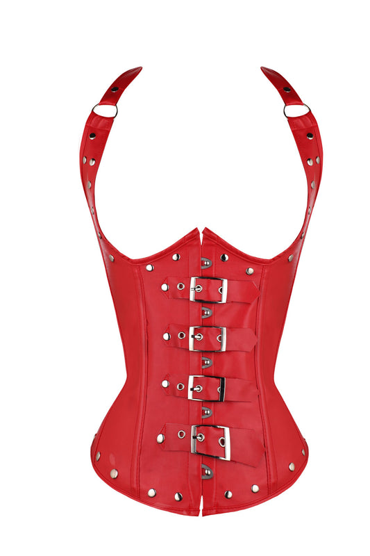 Halter Corset Sexy Belly Corset Leather Punk Rivet Sun Button Goth Shapewear