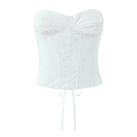 Fishbone waist cinched back strap corset camisole+low waist mini pleated skirt two-piece set