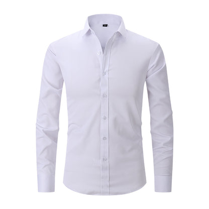 Solid color elastic shirt men's long sleeved cross-border men's fashion shirt men's top slim fit men's clothing