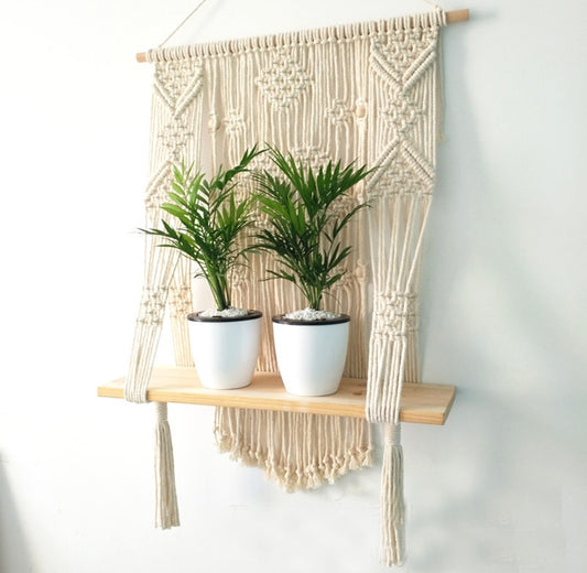 Boho Vibes Macrame Plant Hanger with Shelf