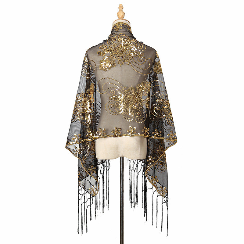 Golden Hour Fringe Sequin Shawl