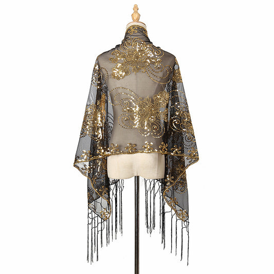 Golden Hour Fringe Sequin Shawl