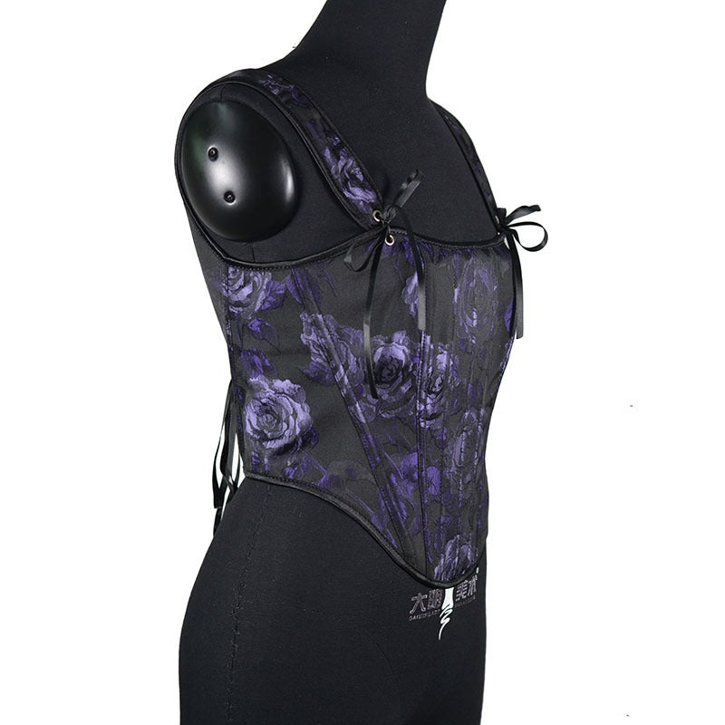 Rose Print Herringbone Corset Body Shaper