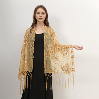 Golden Hour Fringe Sequin Shawl