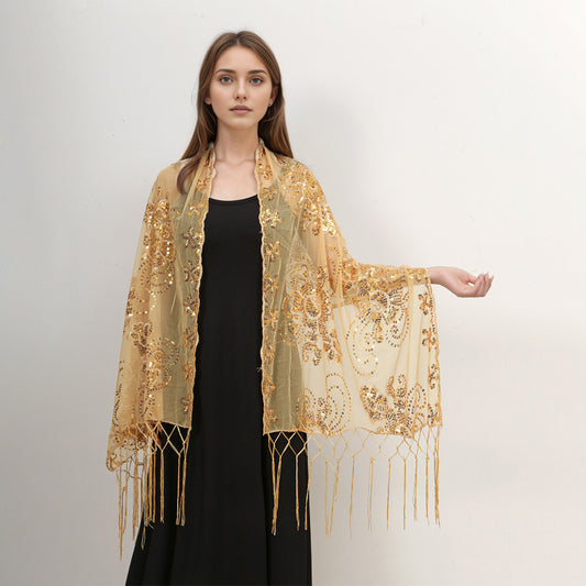 Golden Hour Fringe Sequin Shawl
