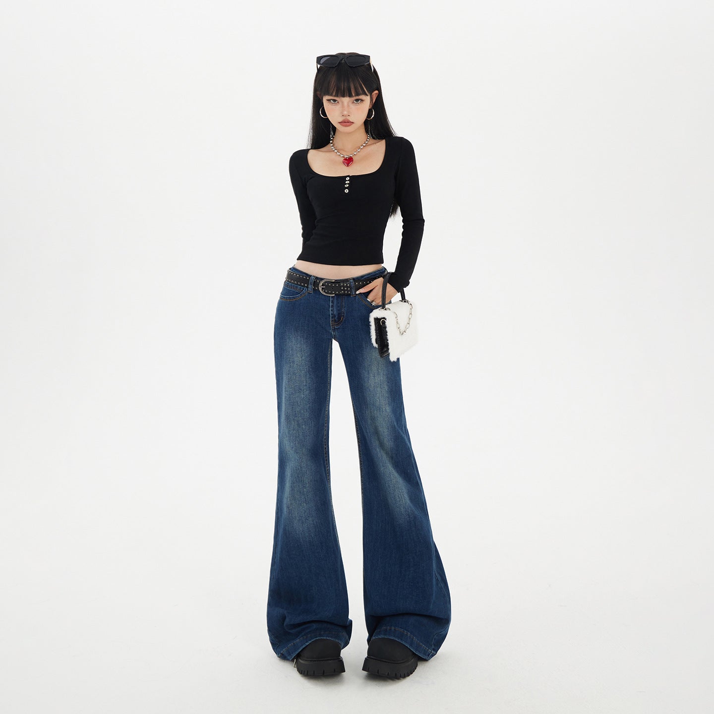 Blue Low-Waist Flared Jeans – Sass Meets Street