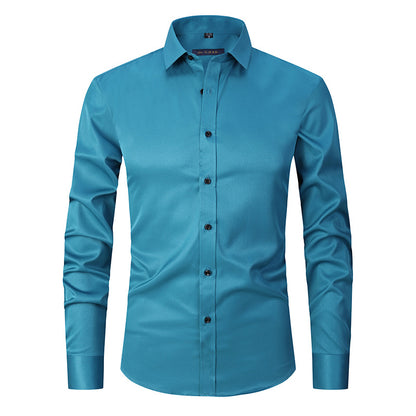 Solid color elastic shirt men's long sleeved cross-border men's fashion shirt men's top slim fit men's clothing