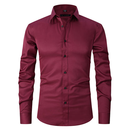 Solid color elastic shirt men's long sleeved cross-border men's fashion shirt men's top slim fit men's clothing