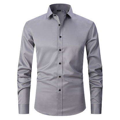 Solid color elastic shirt men's long sleeved cross-border men's fashion shirt men's top slim fit men's clothing