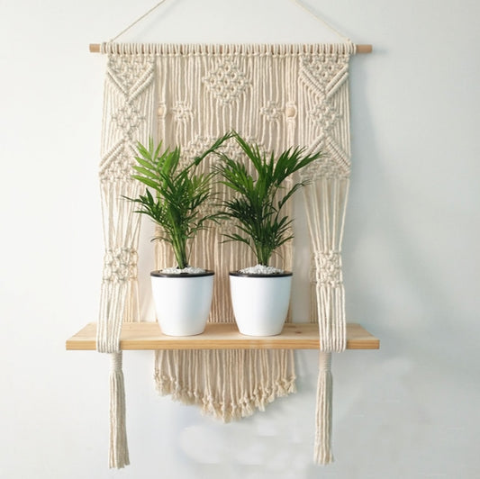 Boho Vibes Macrame Plant Hanger with Shelf