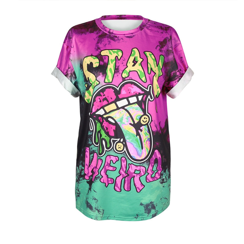 STAY WEIRD Printing Loose Short Sleeve