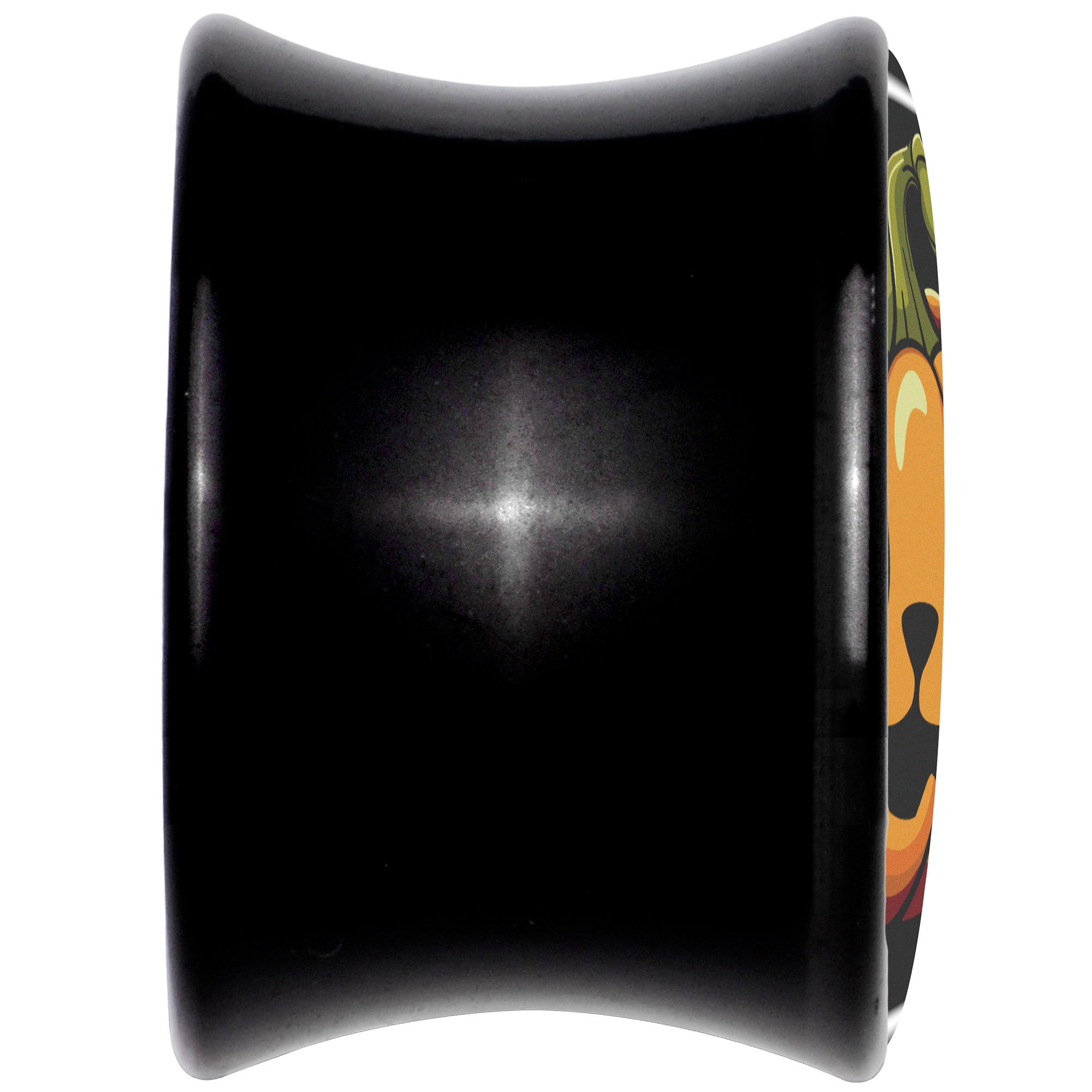 Orange Pumpkin Cat Jack-O-Lantern Black Acrylic Saddle Plug Set by Onyx O
