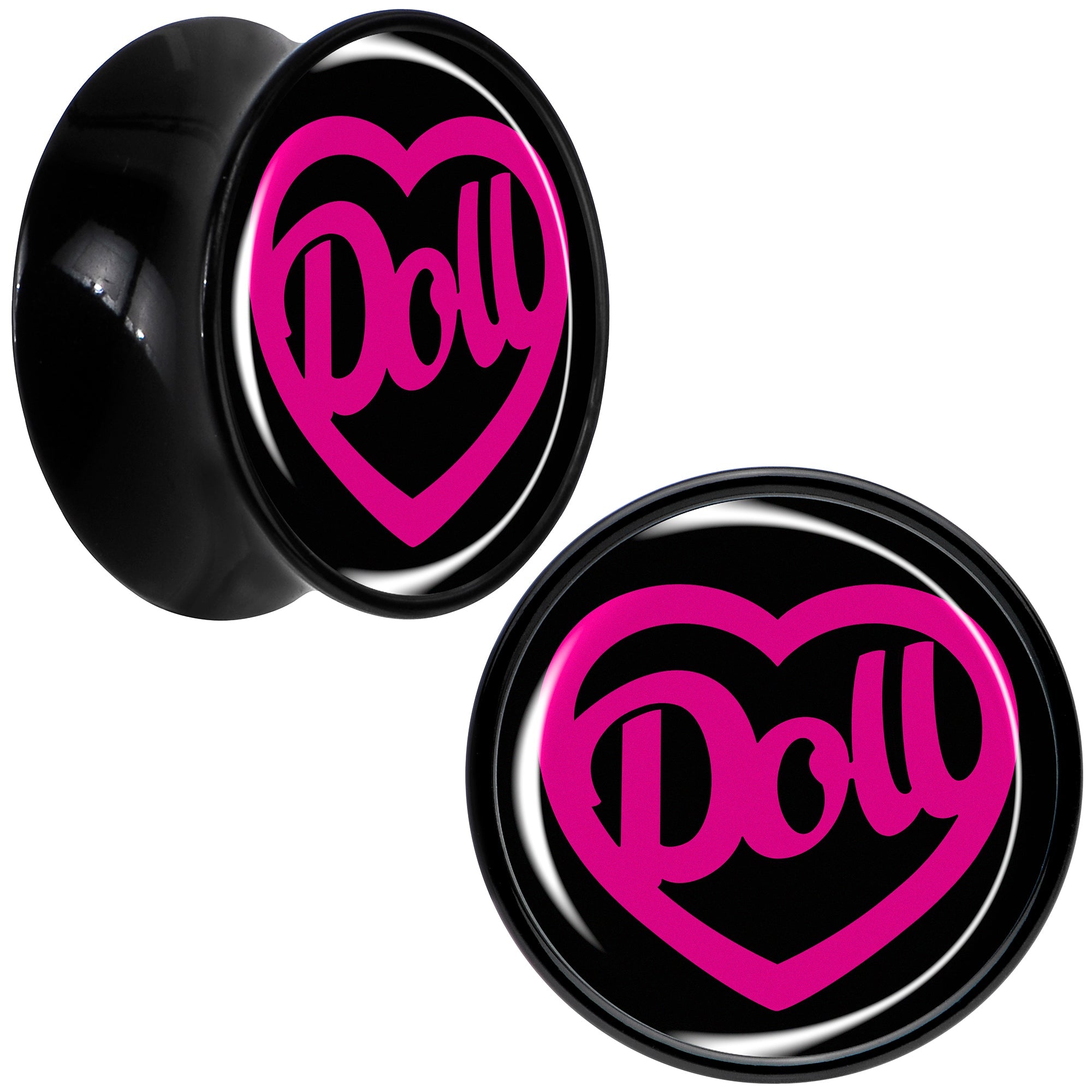 Hollow Heart Doll Word Black Acrylic Saddle Plug Set by Onyx O