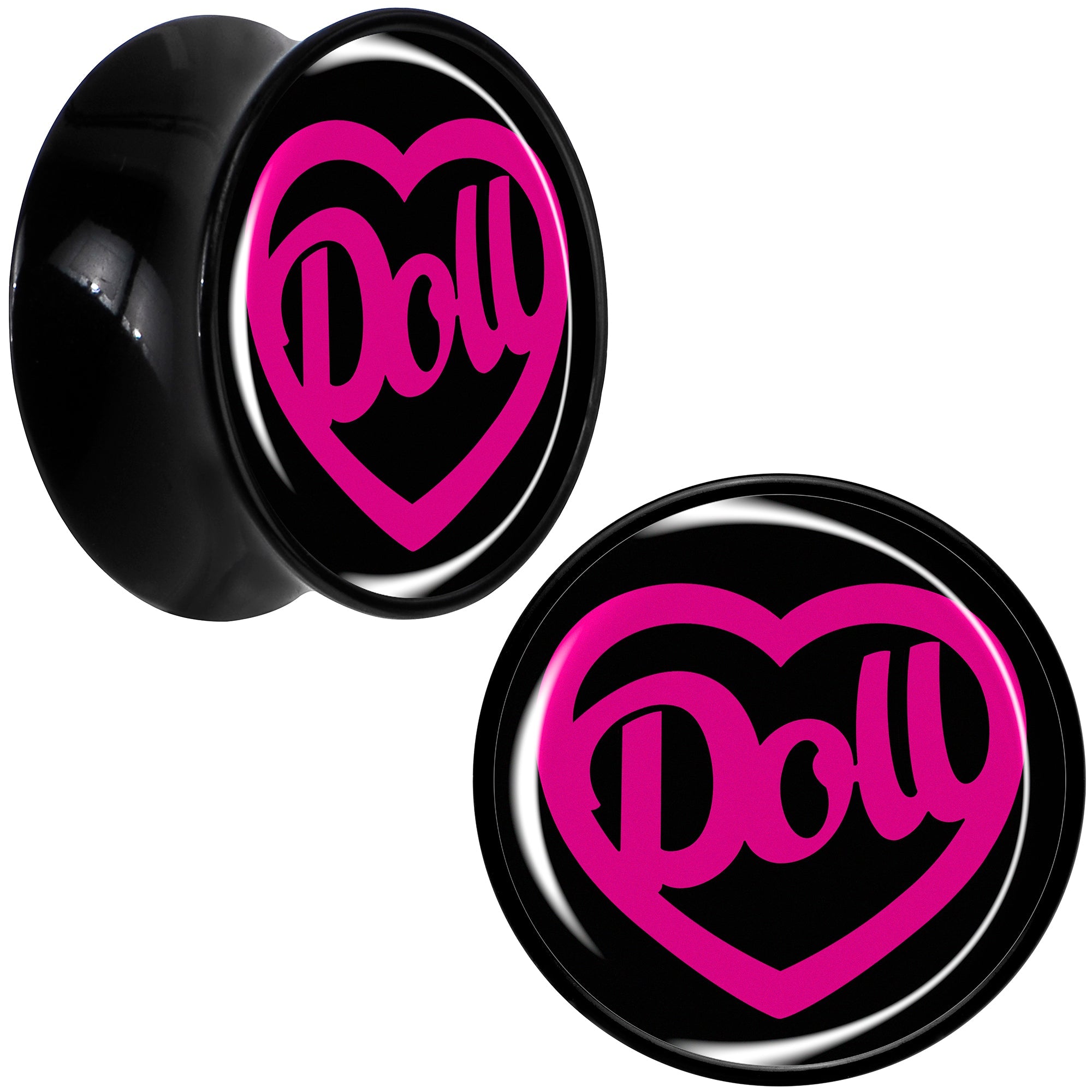 Hollow Heart Doll Word Black Acrylic Saddle Plug Set by Onyx O