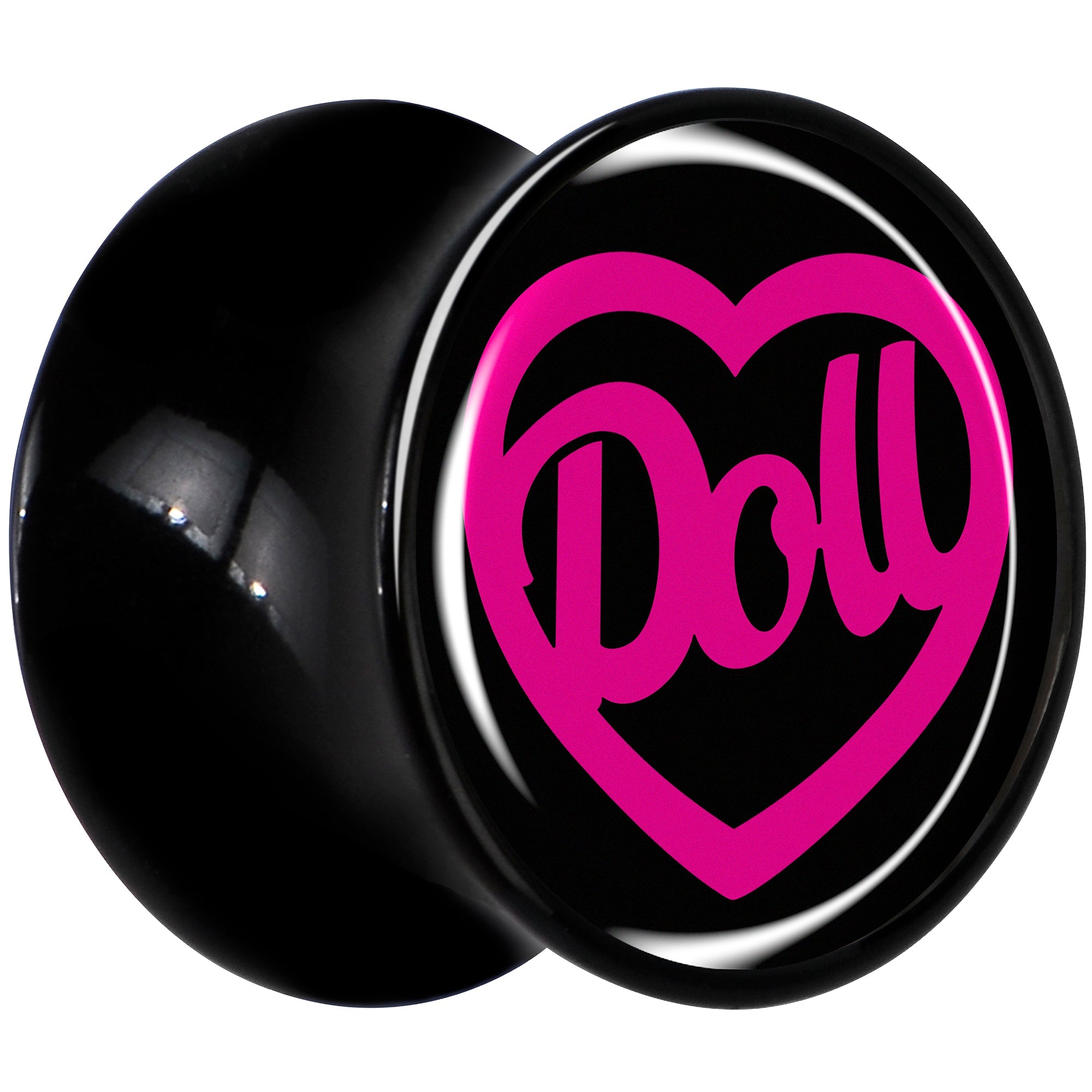Hollow Heart Doll Word Black Acrylic Saddle Plug Set by Onyx O