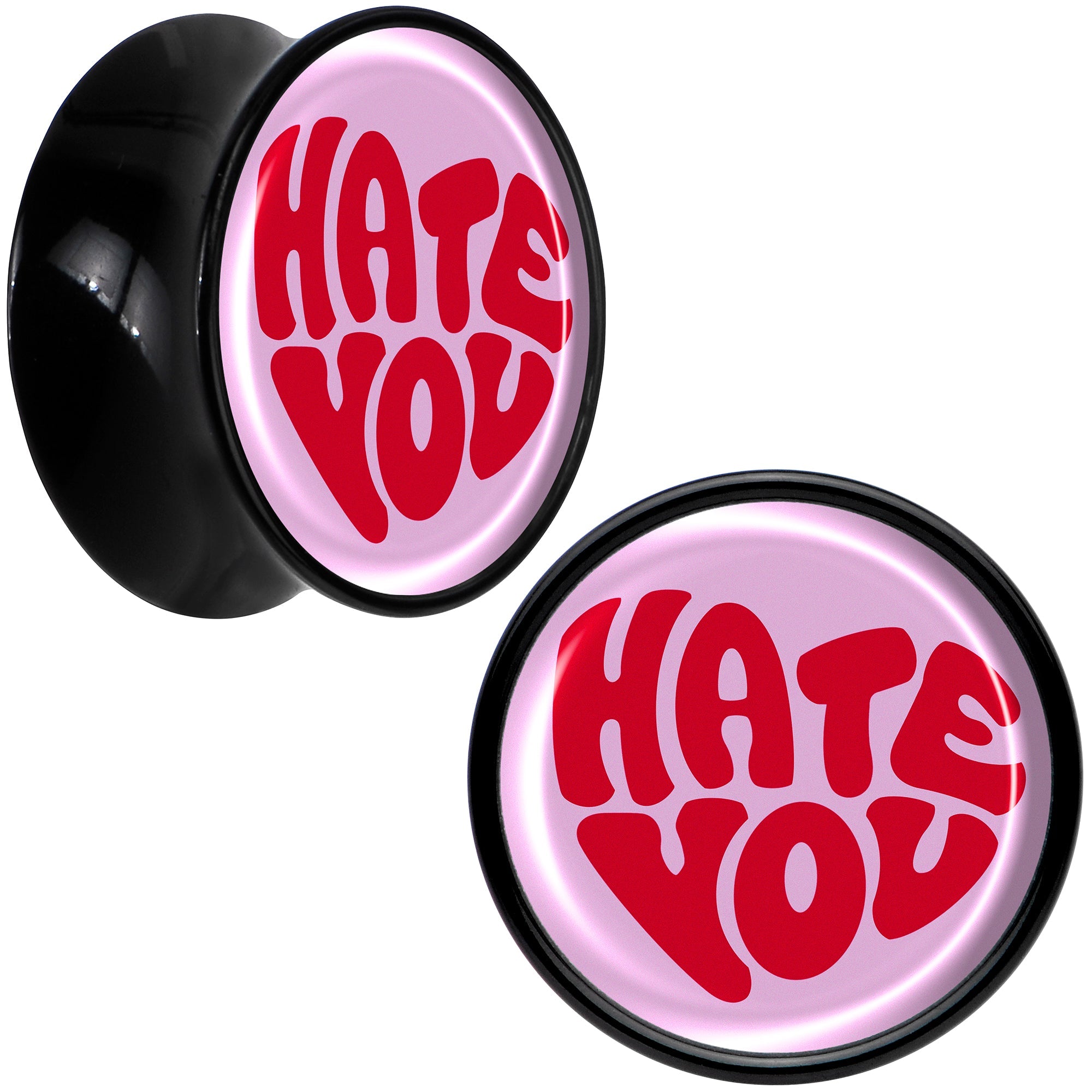 Retro Text Hate You Black Acrylic Saddle Plug Set by Onyx O