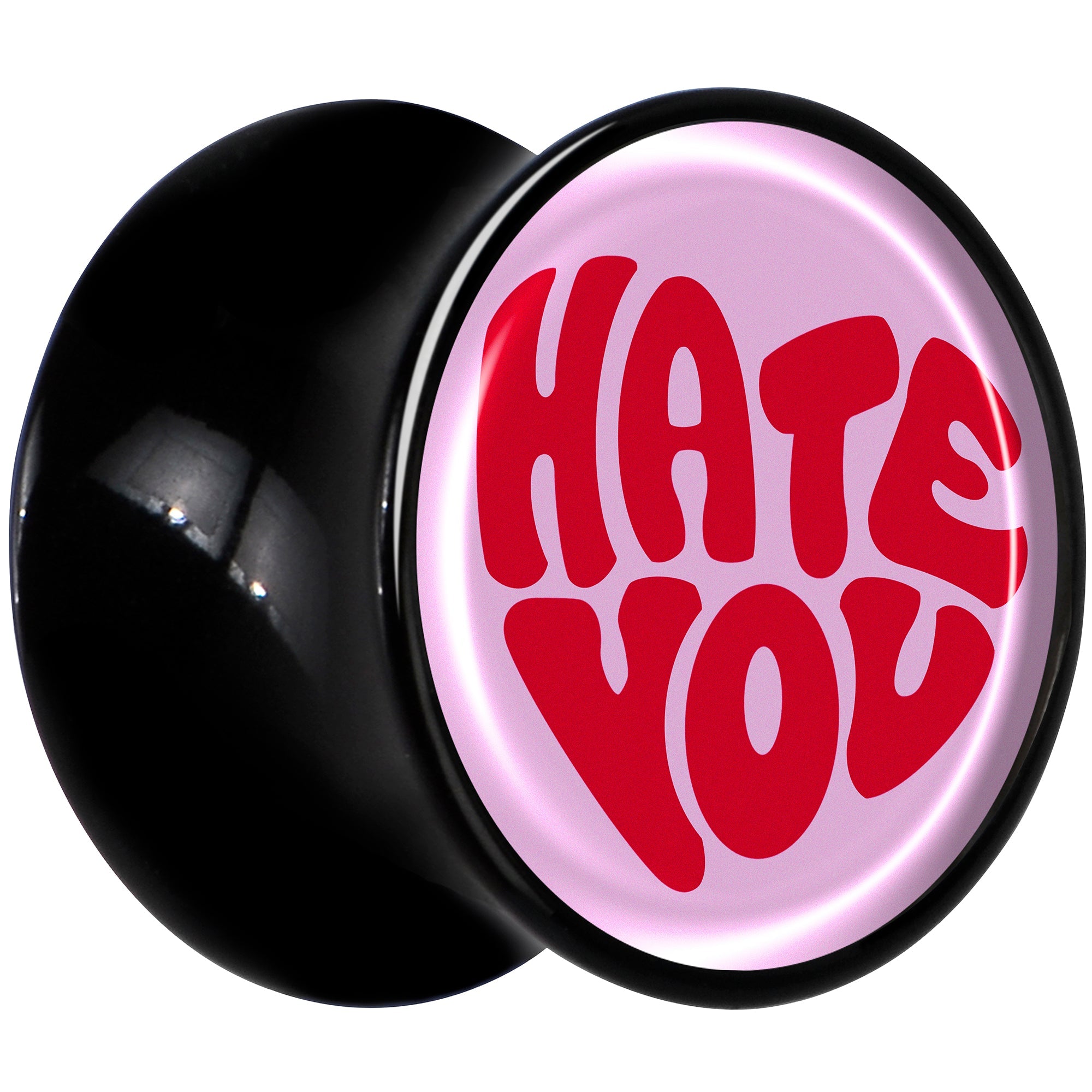 Retro Text Hate You Black Acrylic Saddle Plug Set by Onyx O