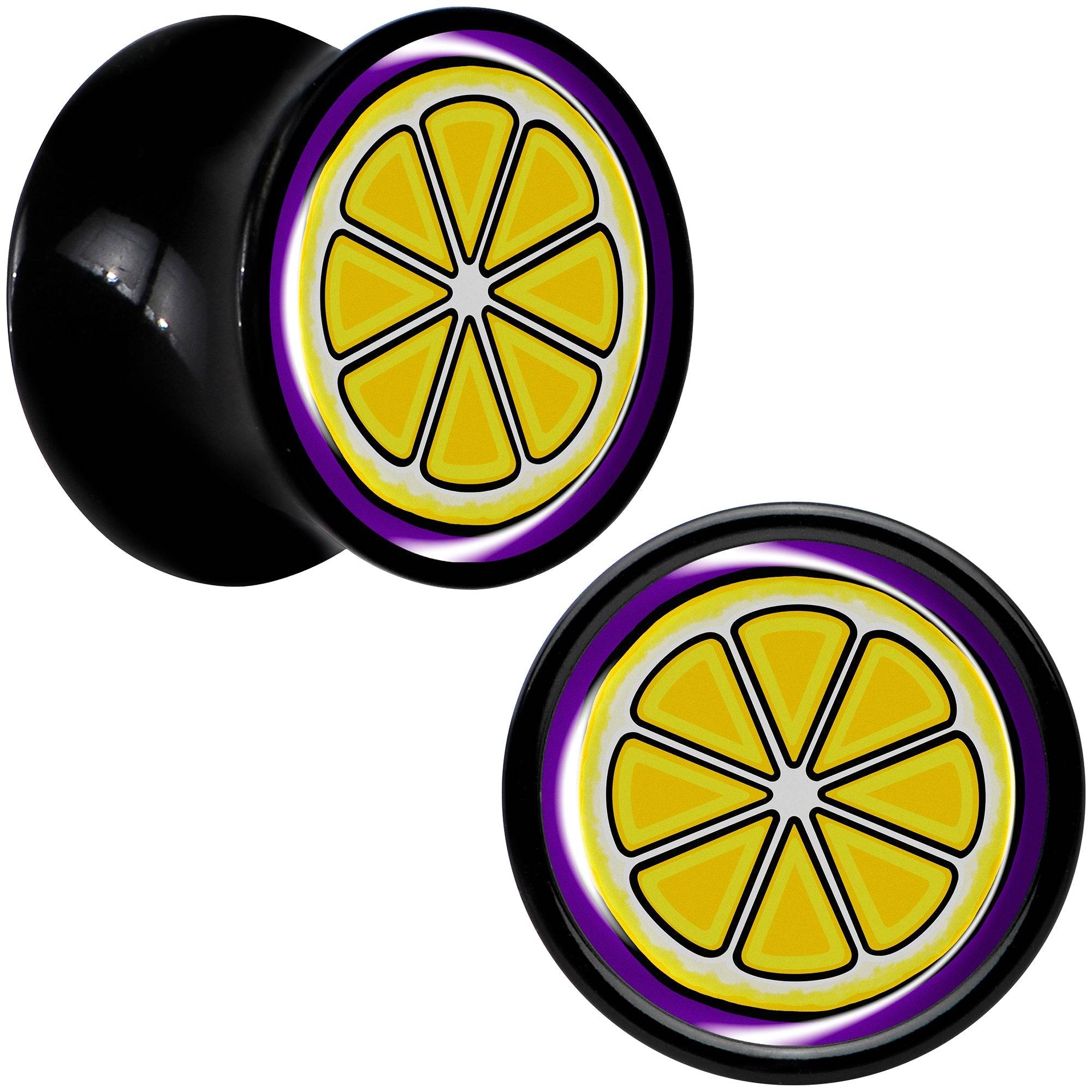 Yellow Slice of Lemon Black Acrylic Saddle Plug Set by Onyx O