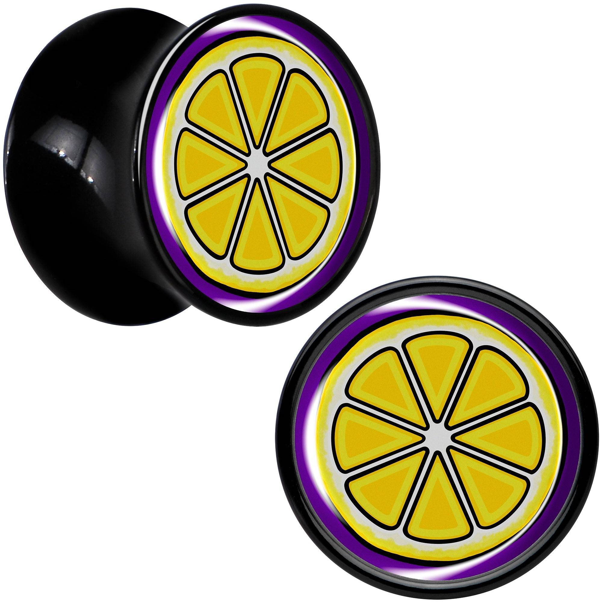 Yellow Slice of Lemon Black Acrylic Saddle Plug Set by Onyx O