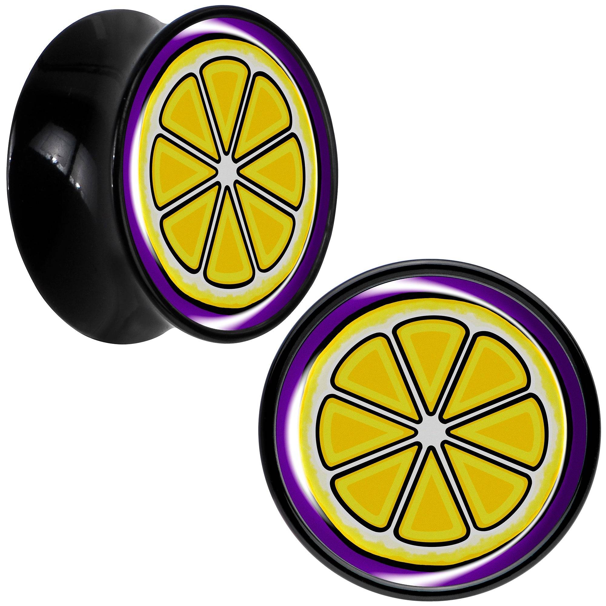 Yellow Slice of Lemon Black Acrylic Saddle Plug Set by Onyx O