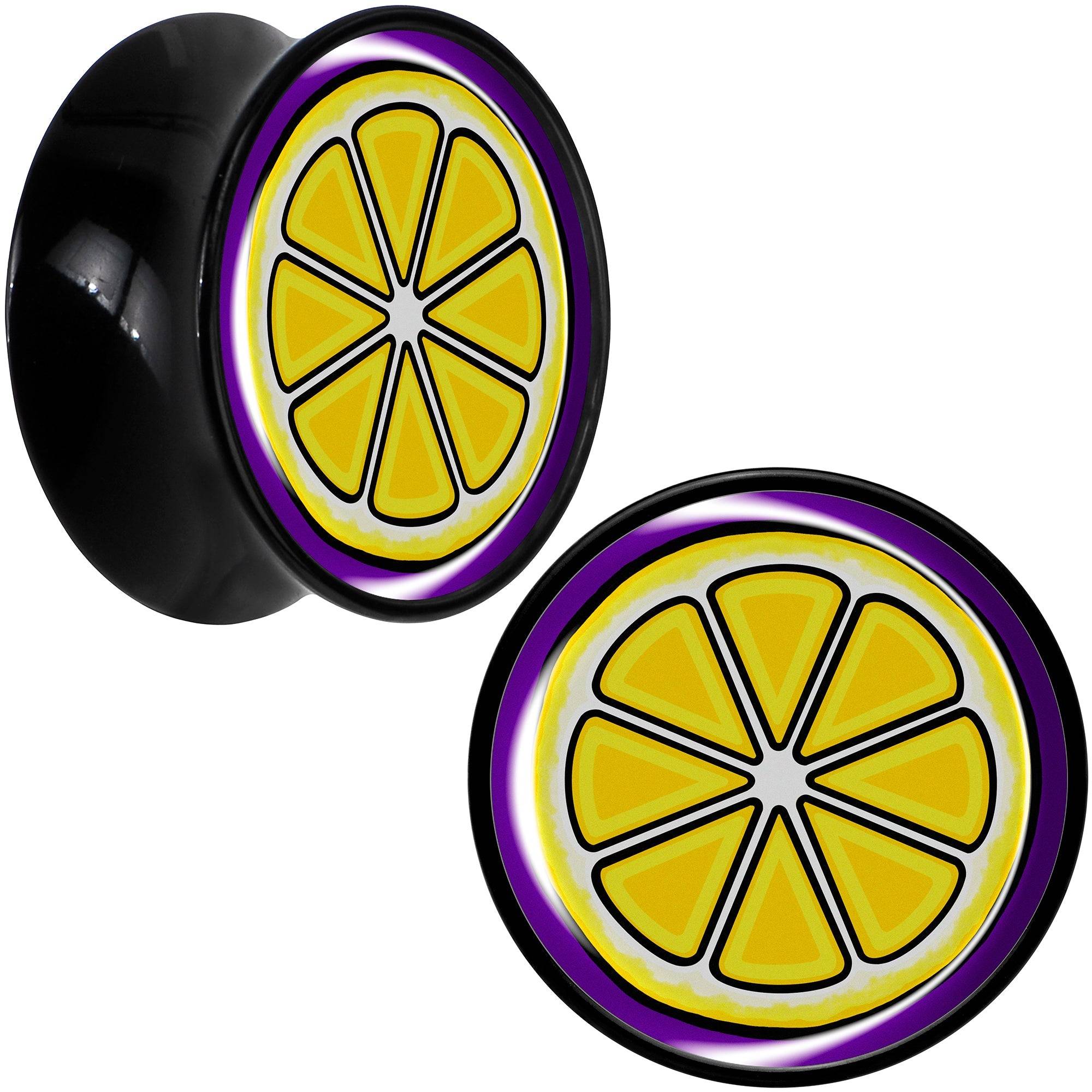 Yellow Slice of Lemon Black Acrylic Saddle Plug Set by Onyx O