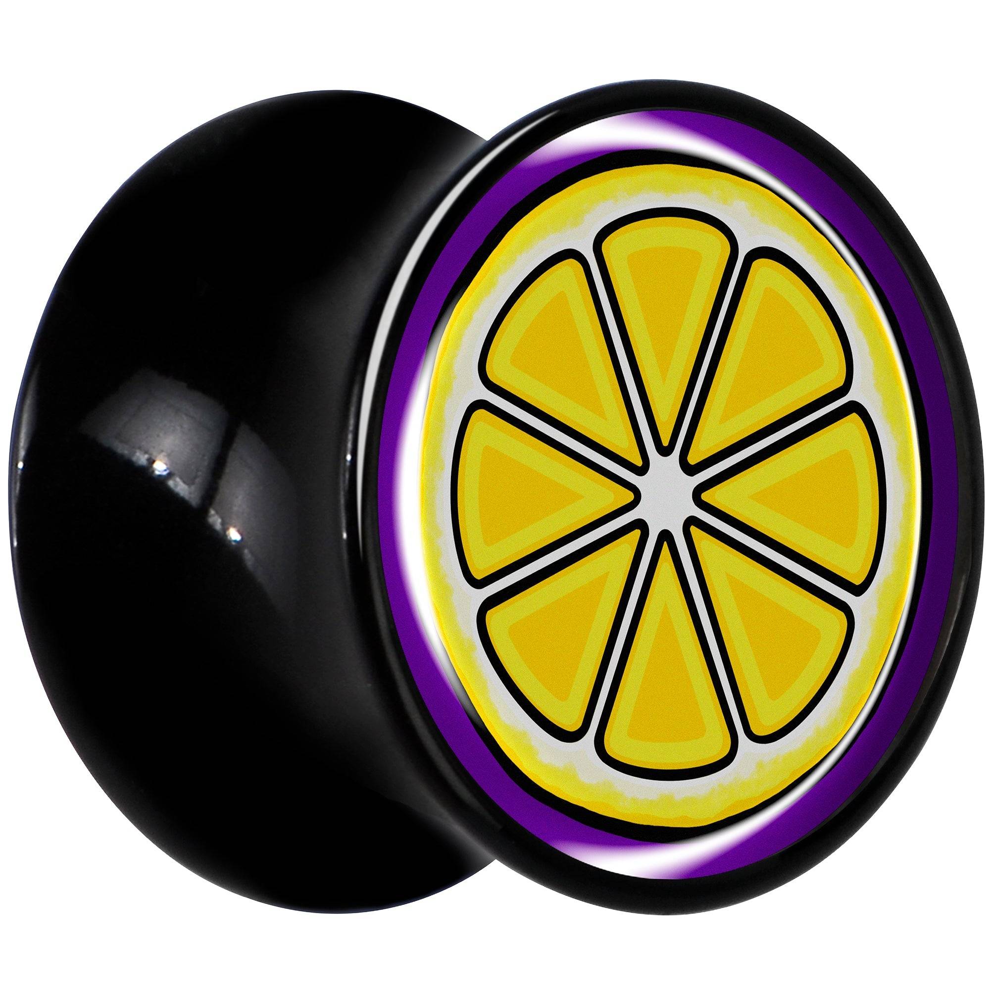 Yellow Slice of Lemon Black Acrylic Saddle Plug Set by Onyx O