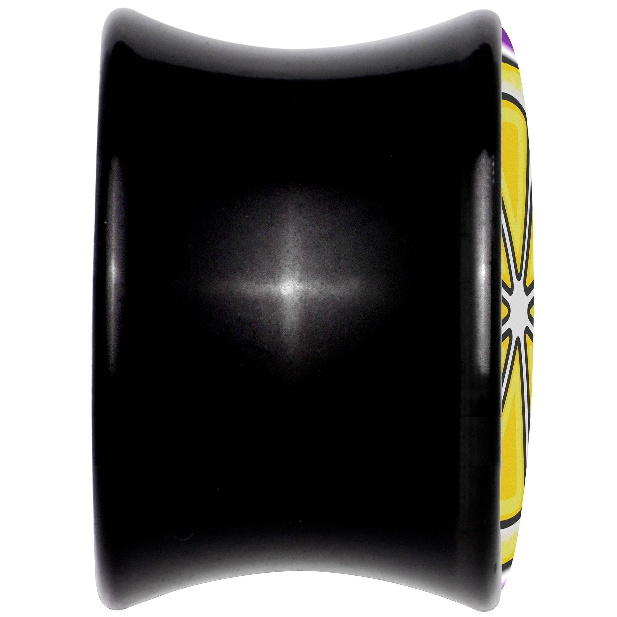 Yellow Slice of Lemon Black Acrylic Saddle Plug Set by Onyx O