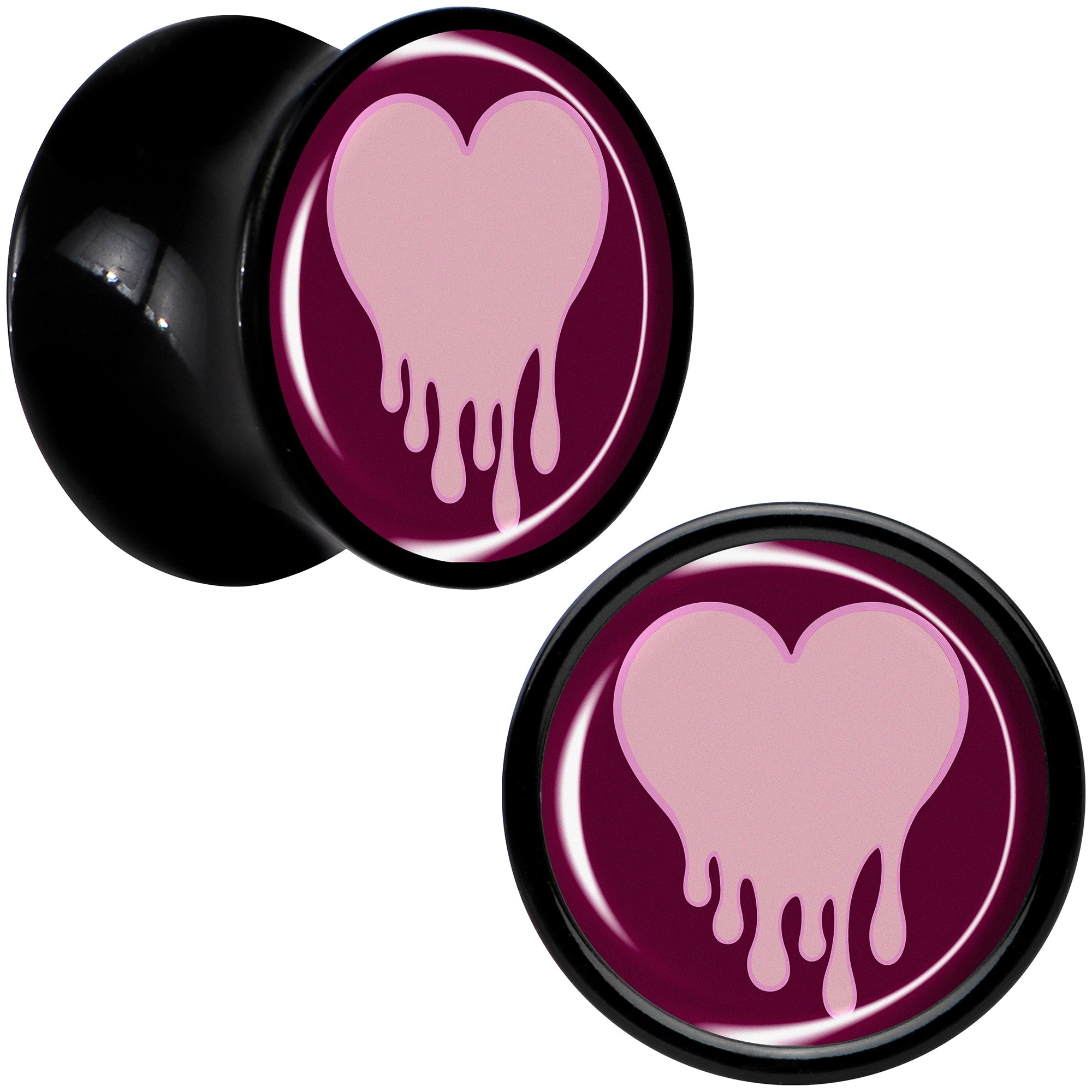 Pinkish Melting Heart Black Acrylic Saddle Plug Set by Onyx O