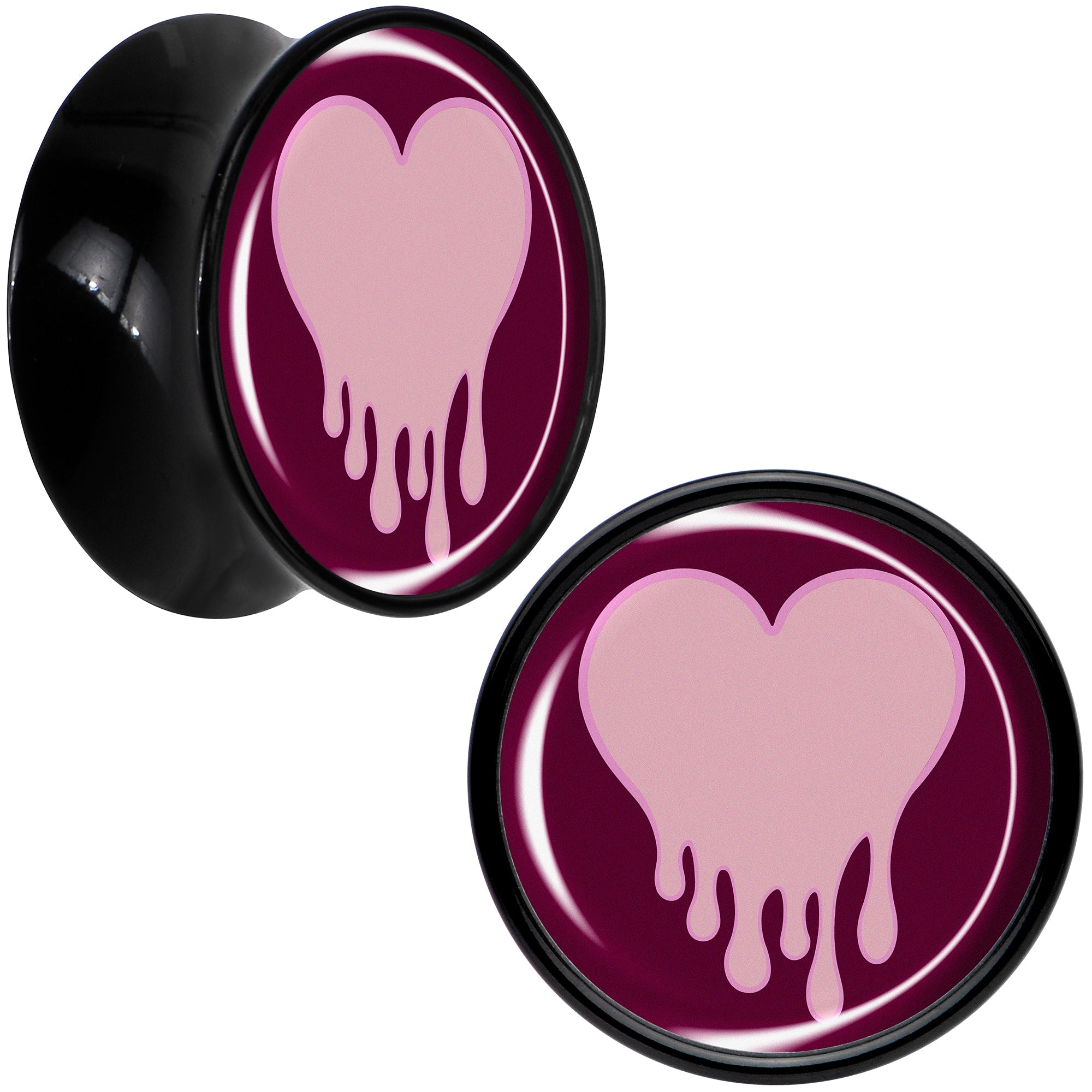 Pinkish Melting Heart Black Acrylic Saddle Plug Set by Onyx O