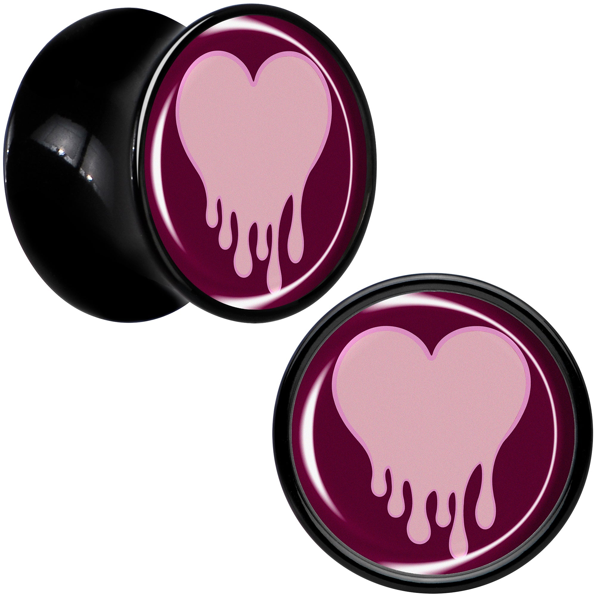 Pinkish Melting Heart Black Acrylic Saddle Plug Set by Onyx O