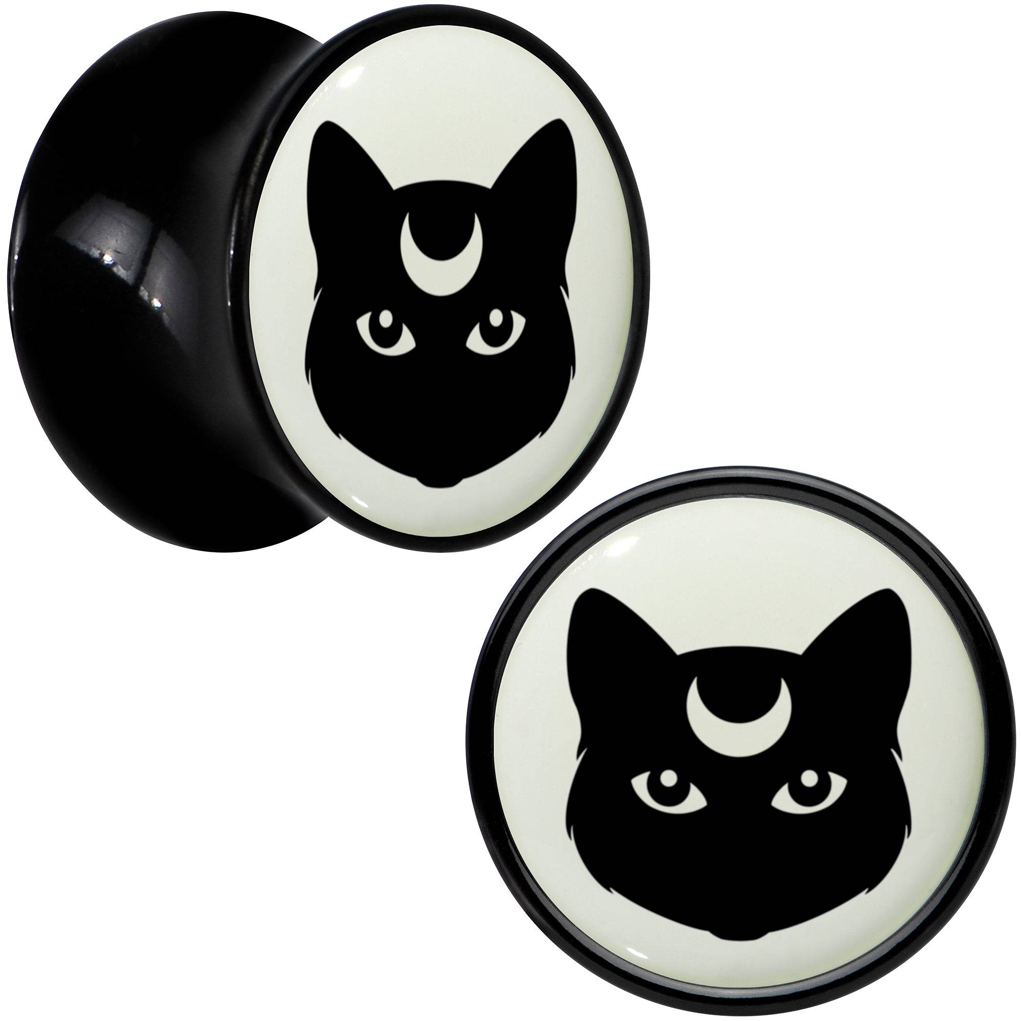 Glow in the Dark Mystic Kitty Cat Black Acrylic Saddle Plug Set by Onyx O