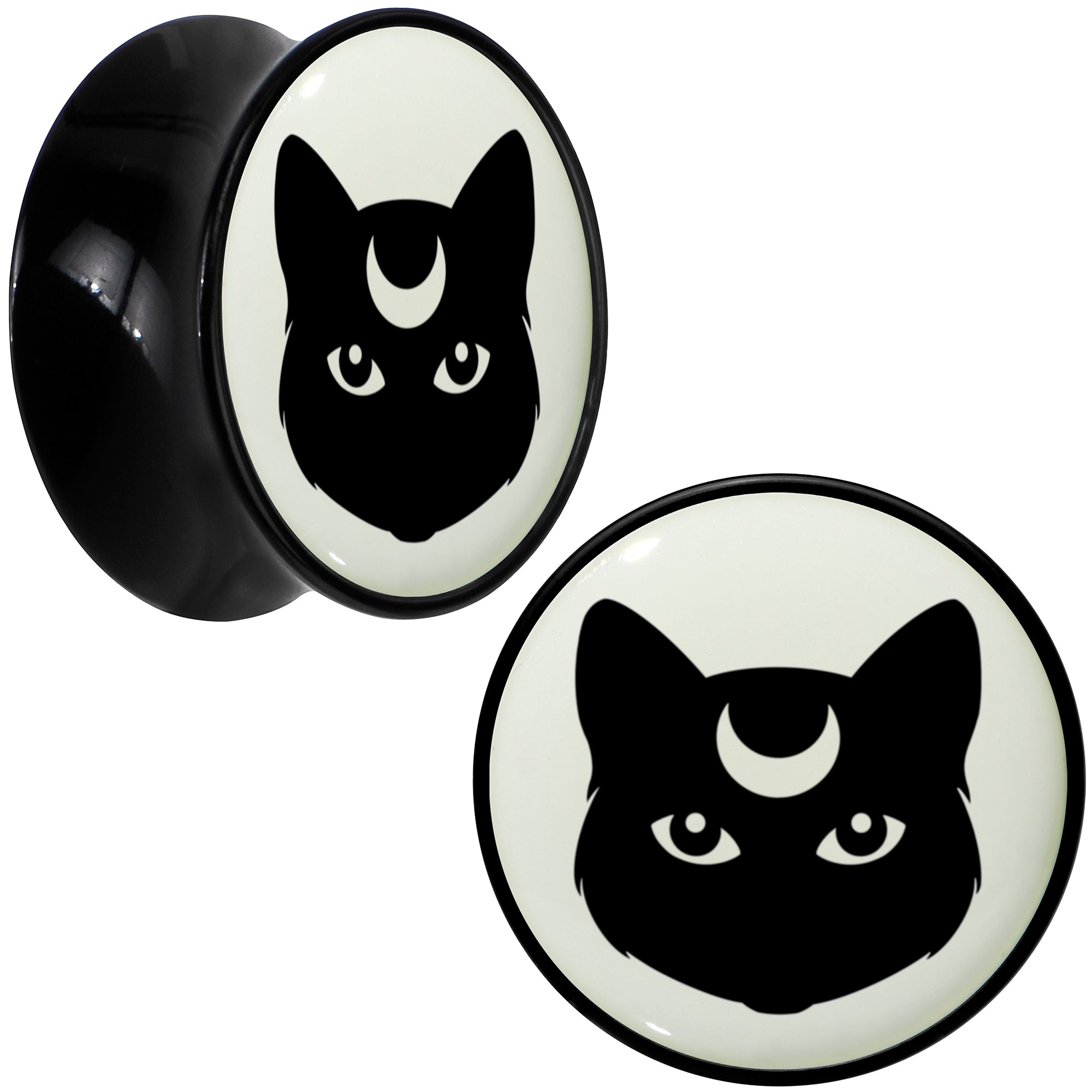 Glow in the Dark Mystic Kitty Cat Black Acrylic Saddle Plug Set by Onyx O