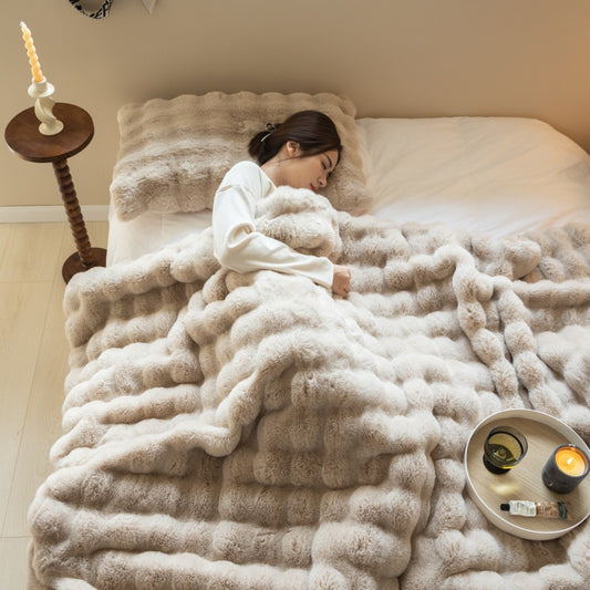 Double-Sided Rabbit Fleece Blanket – Plush, Soft, and Seriously Cozy