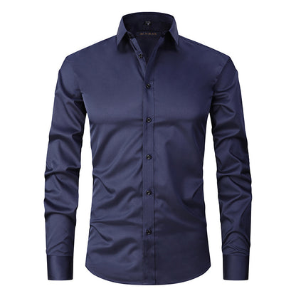 Solid color elastic shirt men's long sleeved cross-border men's fashion shirt men's top slim fit men's clothing
